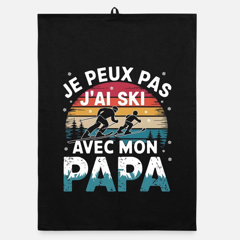 Je peux pas j'ai ski avec mon papa - Torchon bio - noir