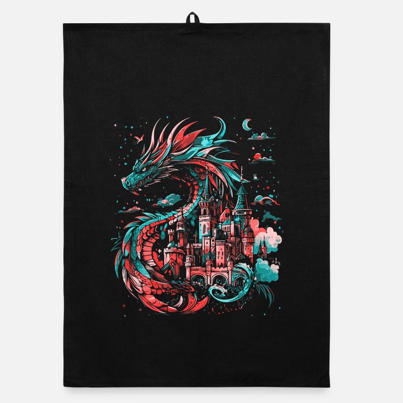 Dragon Castle Fantasy Magic Mythology Creature Organic dish towel