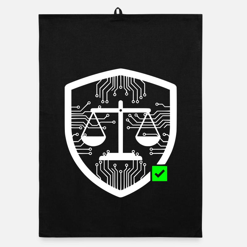 Cyber Security Schild Waage Tech Vektor - Organic Geschirrtuch - Schwarz
