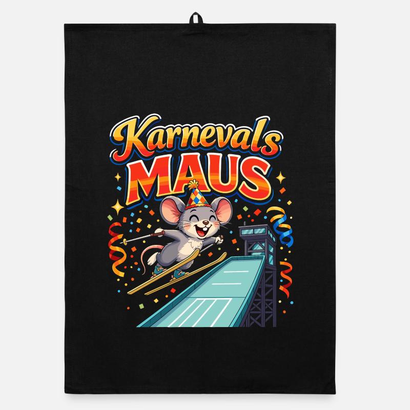 Karnevalsmaus Skispringen lustig  Organic Geschirrtuch