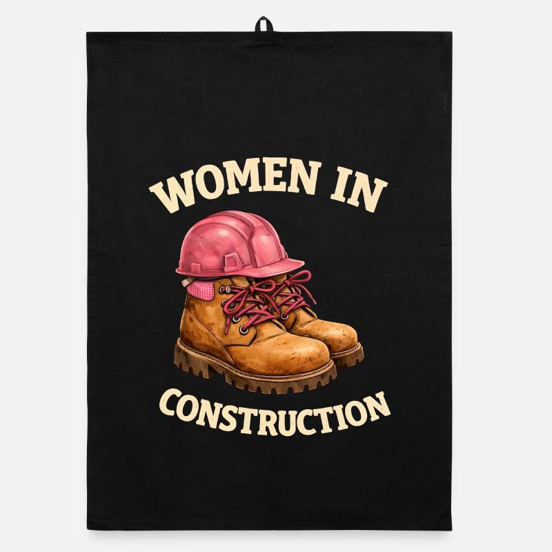 Women in Construction Work Boots and Construction Helmet Organic dish towel
