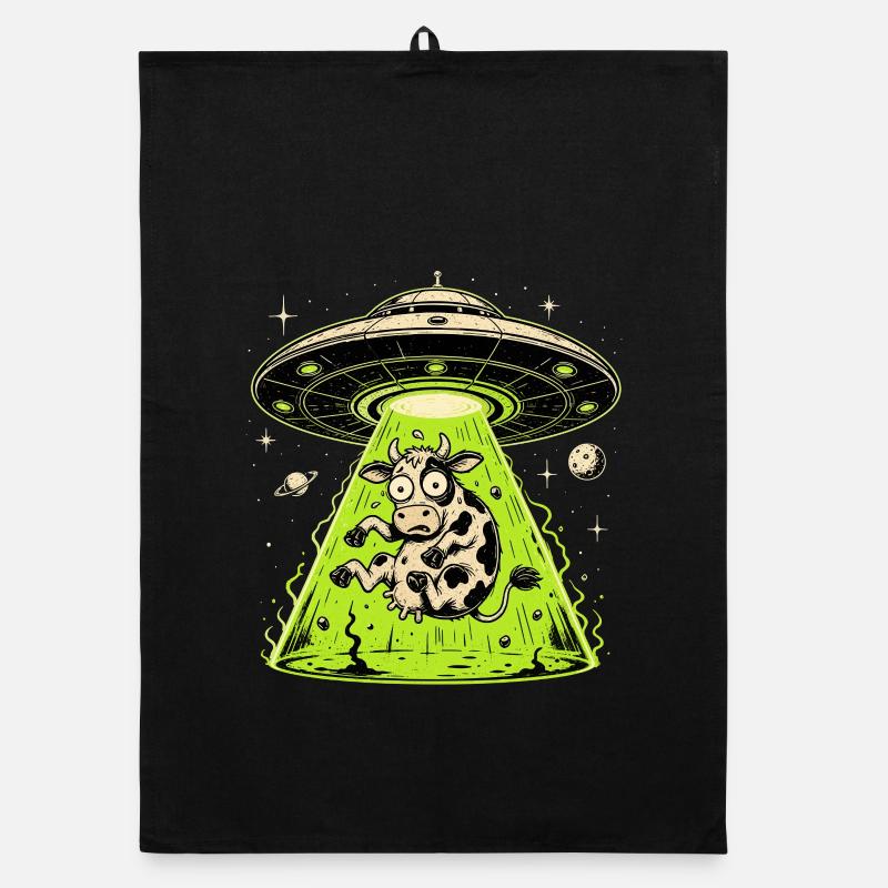Alien Cow Abduction Weirdcore Surreal Organic dish towel