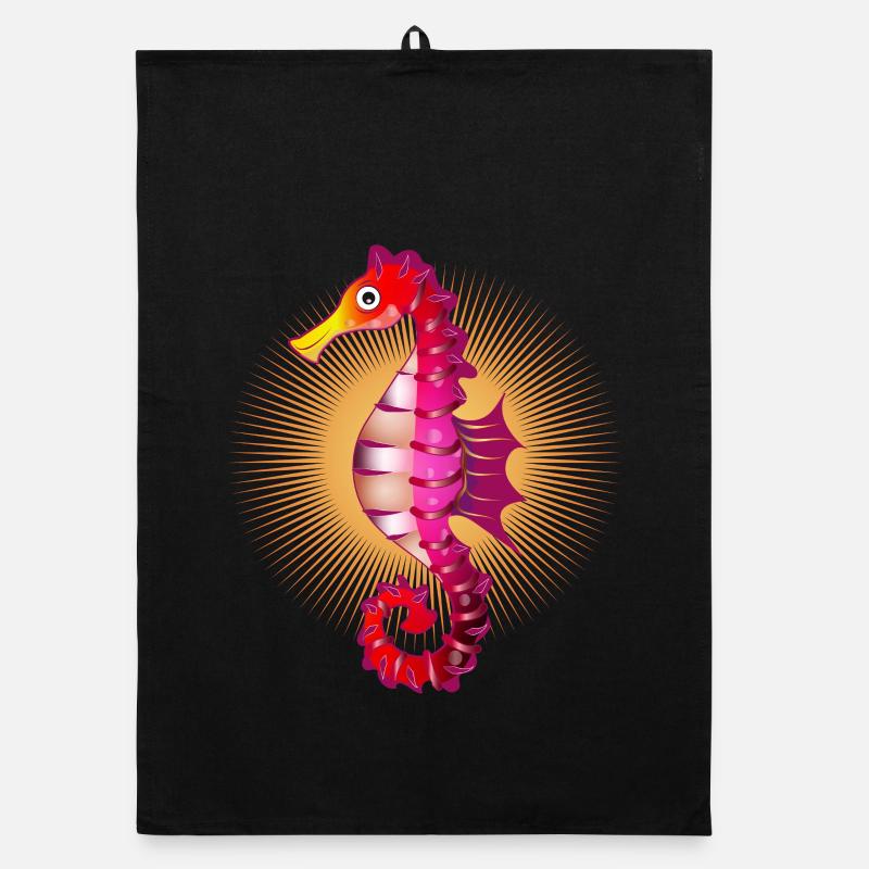 niedliches strahlendes Seepferdchen im Comic Stil Organic Geschirrtuch