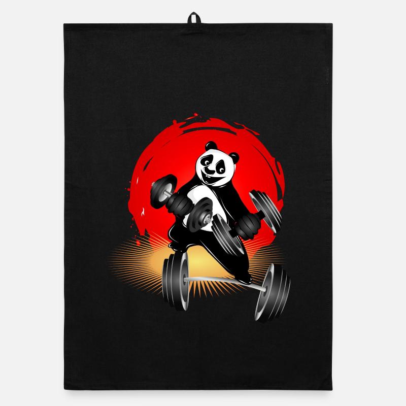 Bodybuilder Panda Bär mit Hanteln beim Training Organic Geschirrtuch