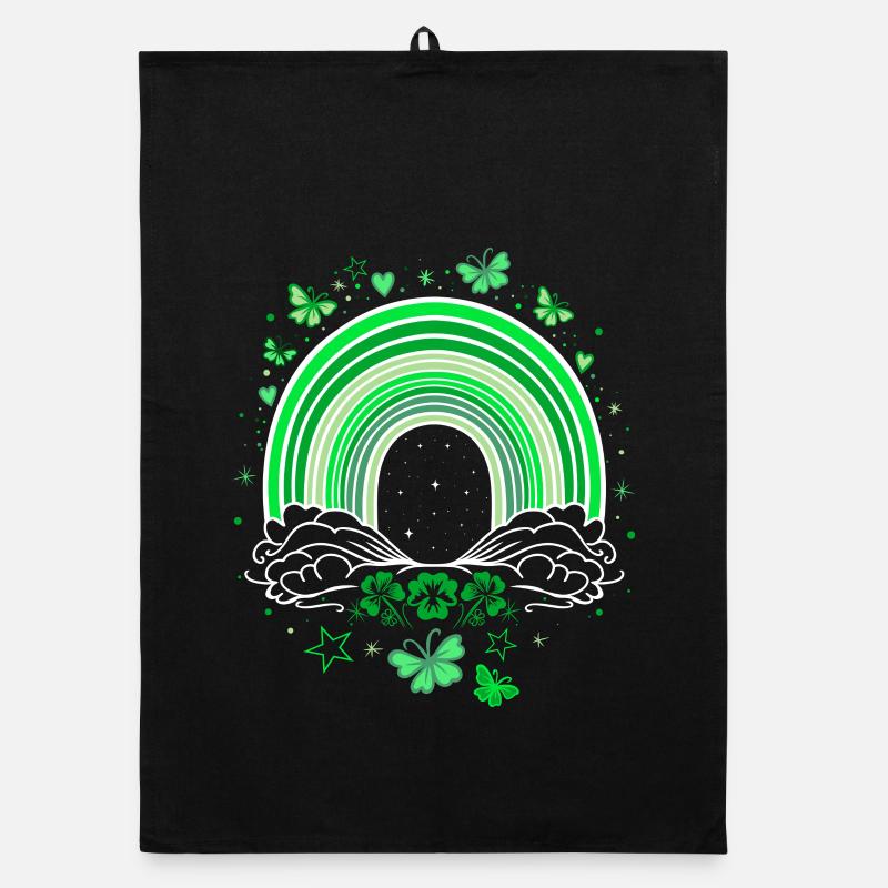 St Patrick's Day rainbow with butterflies Organic dish towel