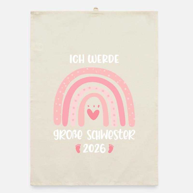 Ich werde große Schwester 2026 Regenbogen Mädchen Organic Geschirrtuch