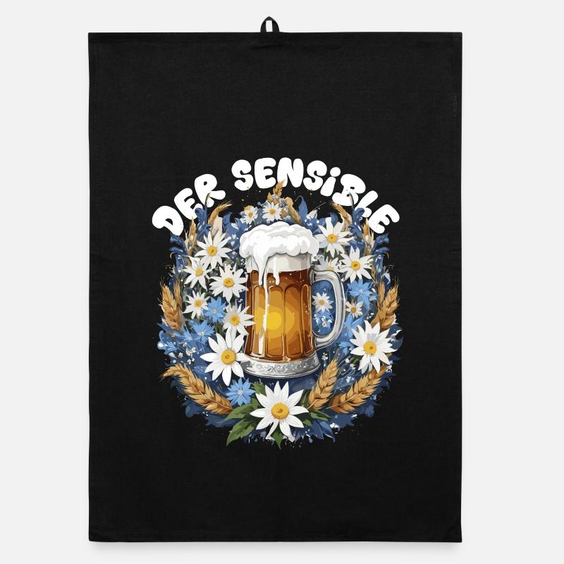 Chope à bière avec décor de camomille et dirndl d’edelweiss Torchon bio