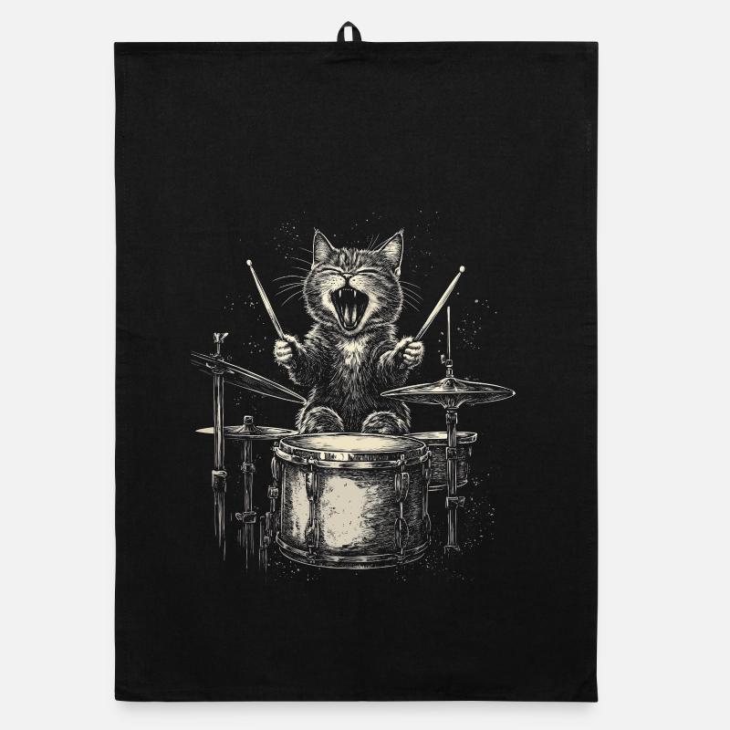 Cat Drums Drummer Rock Music Funny Organic dish towel
