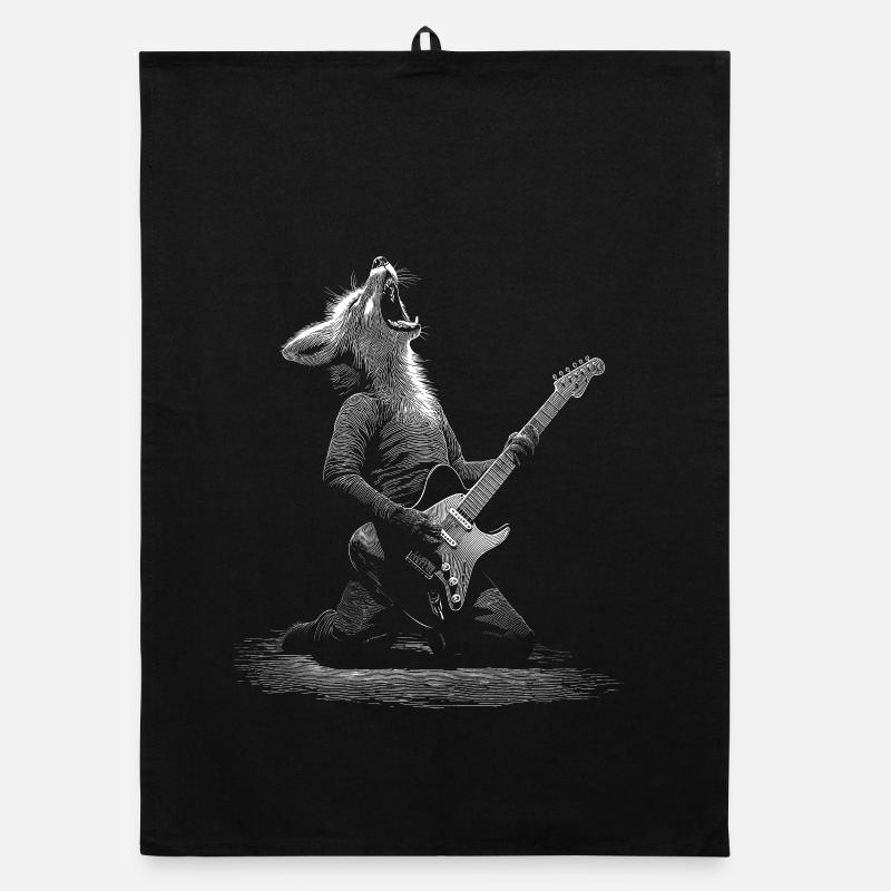 Wilder Fuchs spielt E-Gitarre - Rocker Geschenk Organic Geschirrtuch