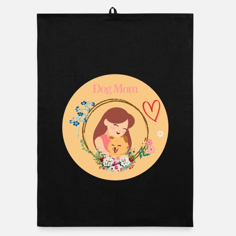 Maman de chien dans une couronne de fleurs Torchon bio