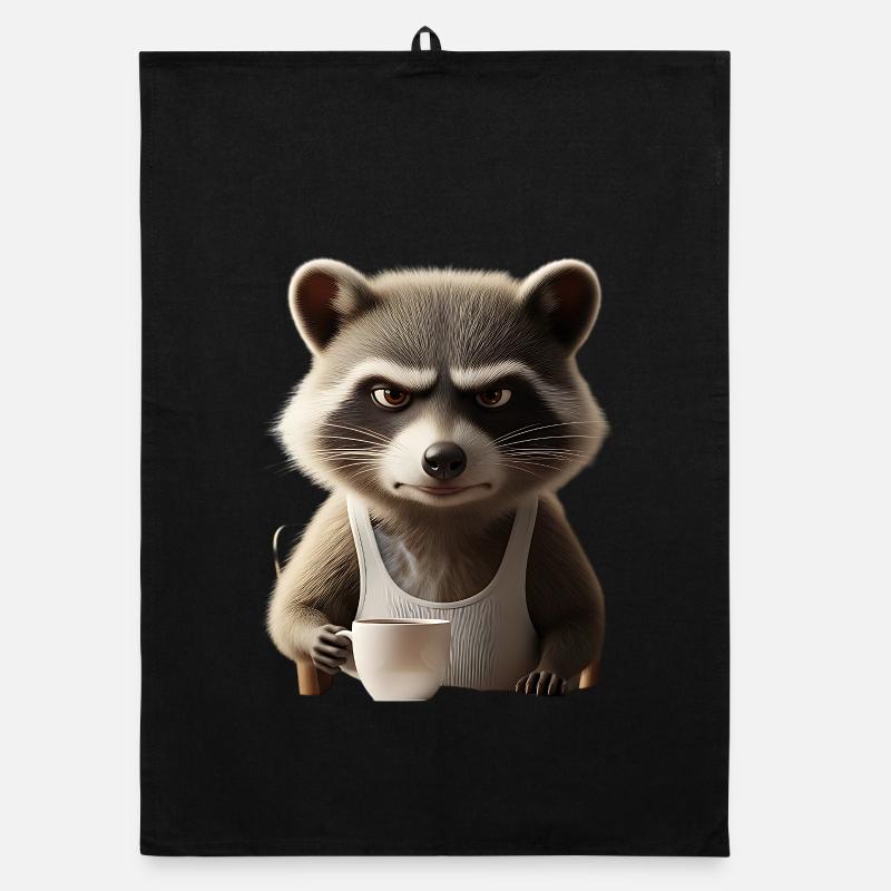 Grumpy Raccoon with Coffee – Morning Grouch Design Organic dish towel
