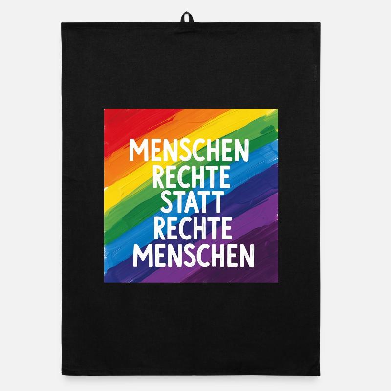 Menschenrechte statt rechte Menschen Regenbogen - Organic Geschirrtuch - Schwarz