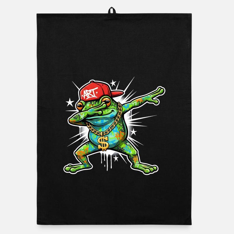 Graffiti frog in Dab street art design Organic dish towel