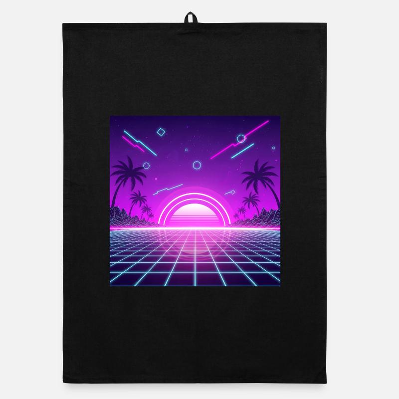 Neon Retro Sunset Grid Organic dish towel