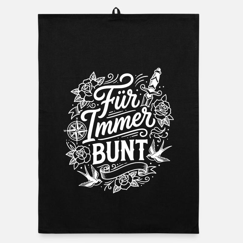 Forever colorful – tattoo style design Organic dish towel