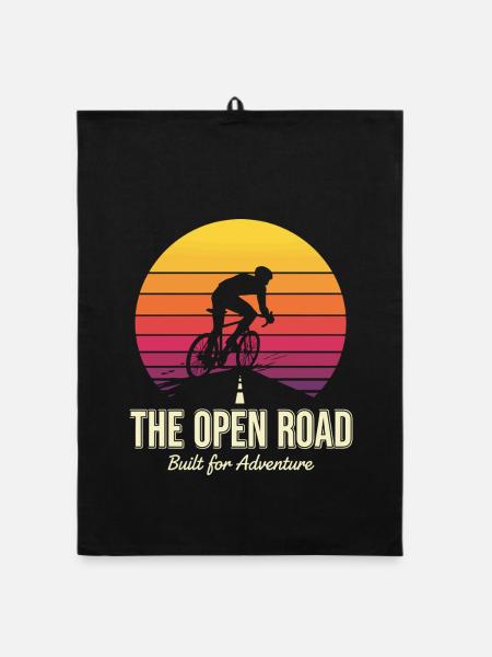 Open Road Adventure Cyclist Print - Organic Geschirrtuch - Schwarz - Vorne