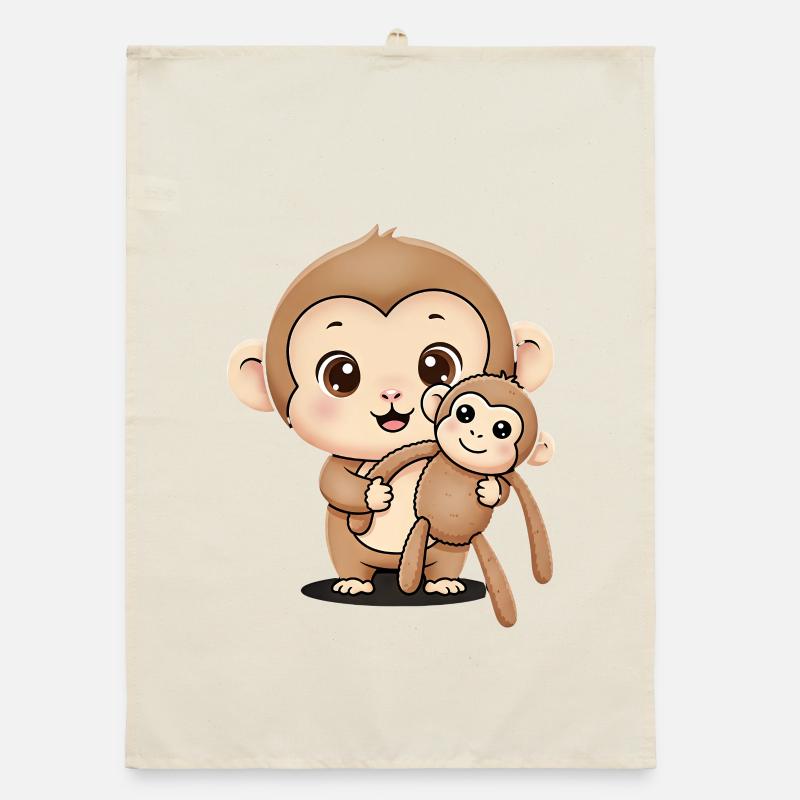 Cute Punch Monkey Holding Soft Toy Organic dish towel