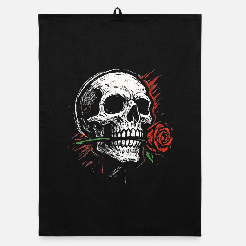 Gothic Skull Rose Gift Rock Fans Tattoo Organic dish towel