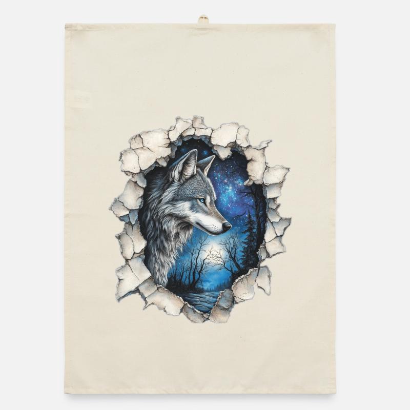 Wolf mit Sternen Organic Geschirrtuch