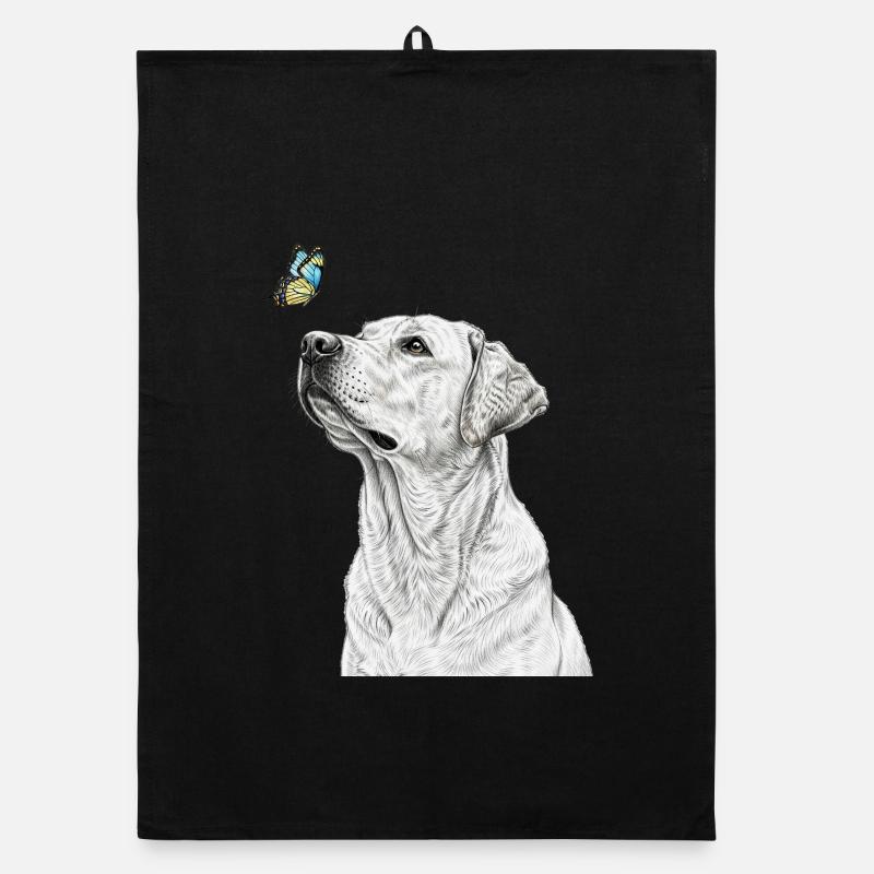 Labrador mit Schmetterling banksy style Organic Geschirrtuch