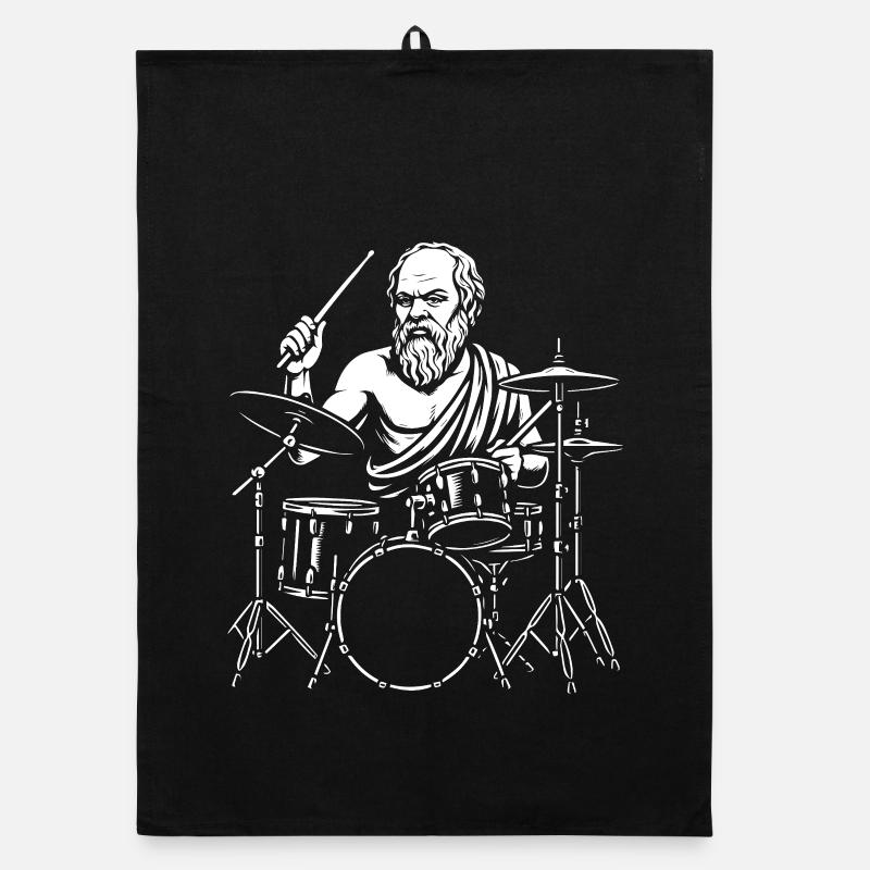 Ancient Socrates  Drummer Line Art Organic dish towel