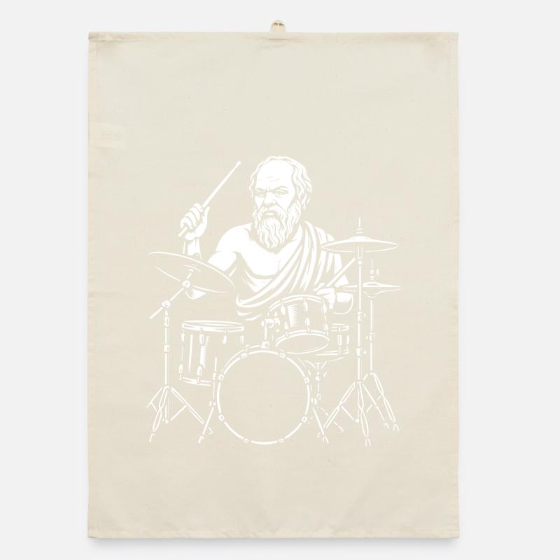 Ancient Socrates  Drummer Line Art Organic dish towel