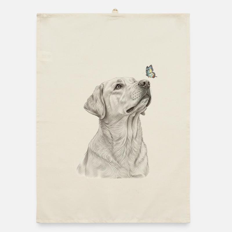 Labrador avec motif de chien papillon Torchon bio