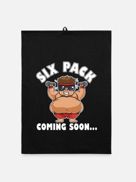 Sixpack Coming Soon – Lustiger Bodybuilder - Organic Geschirrtuch - Schwarz - Vorne
