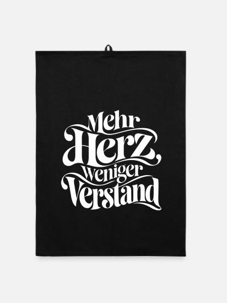 Mehr Herz weniger Verstand Spruch - Organic Geschirrtuch - Schwarz - Vorne