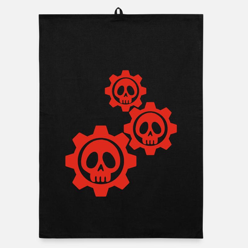 Crânes et engrenages rouges Torchon bio