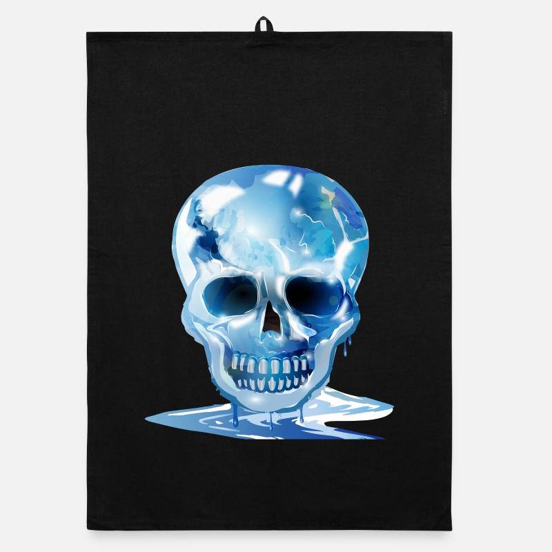 extravagant melting skull in ice colours Organic dish towel