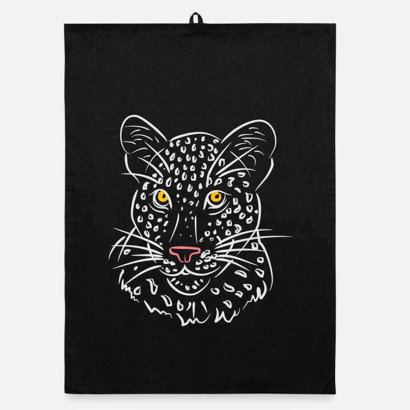 Illustration du visage de léopard en noir et blanc Torchon bio