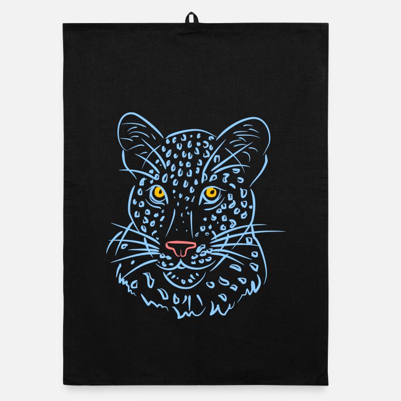 Leopardengesicht mit Blautönen - Organic Geschirrtuch - Schwarz
