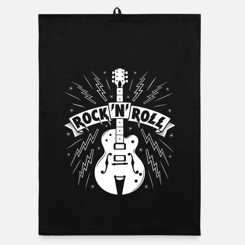 Bannière Rock’N’Roll avec guitare - Torchon bio - noir