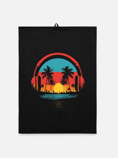 Beach Summer Palm Tree - Organic dish towel - black - Front