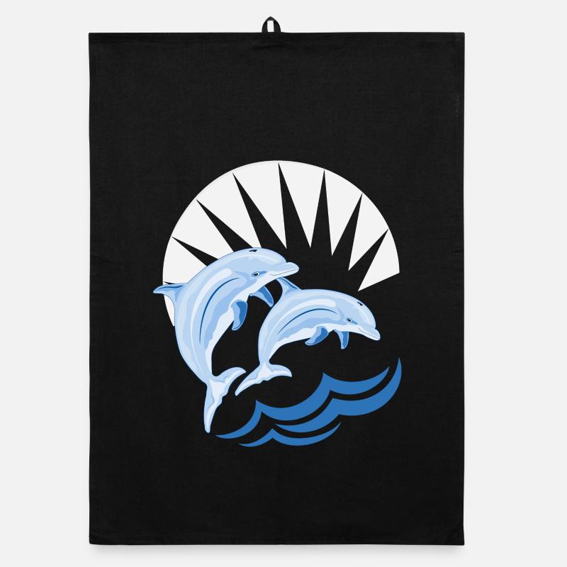 Dolphins above waves - Organic dish towel - black