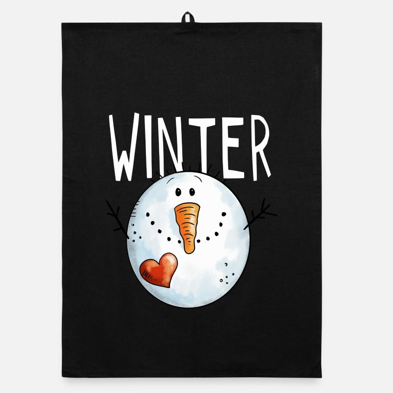 Winter Schneemann - Schneemänner - Schnee - Kälte - Organic Geschirrtuch - Schwarz