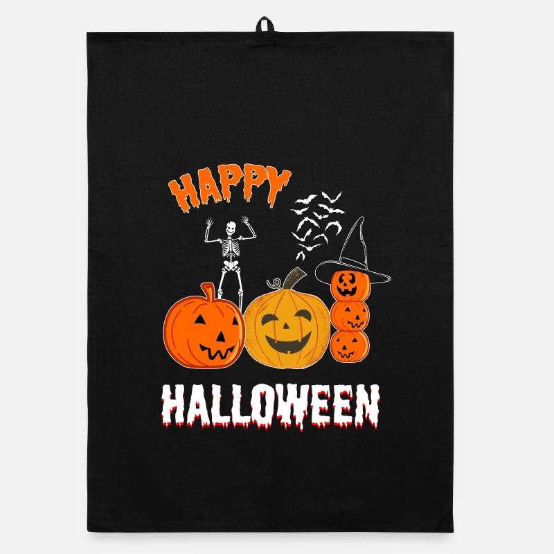 Spooky Halloween Pumpkins and Skeleton Organic dish towel
