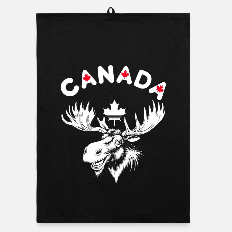 Dessin d’un orignal canadien avec des feuilles d’érable Torchon bio