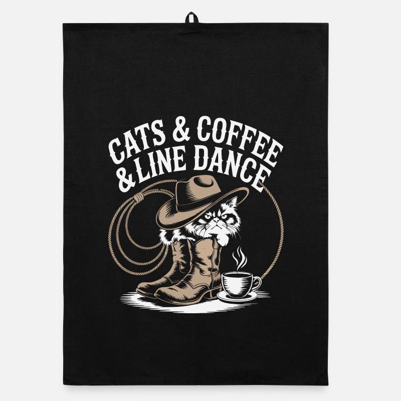 Katzen Kaffee Line Dance Organic Geschirrtuch