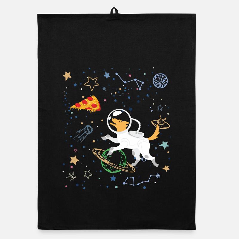 Astronaute de dessin animé avec l’espace et la pizza Torchon bio