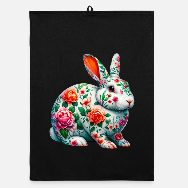 Lapin décoré de fleurs Torchon bio