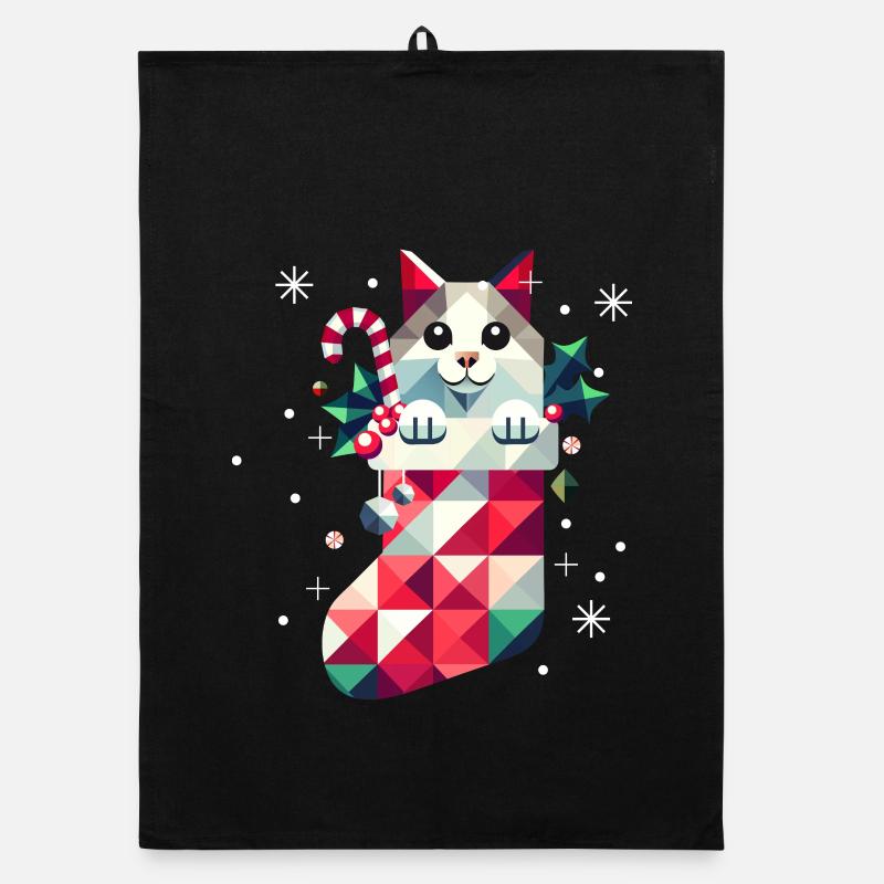 Chat mignon dans un bas de Noël coloré Torchon bio