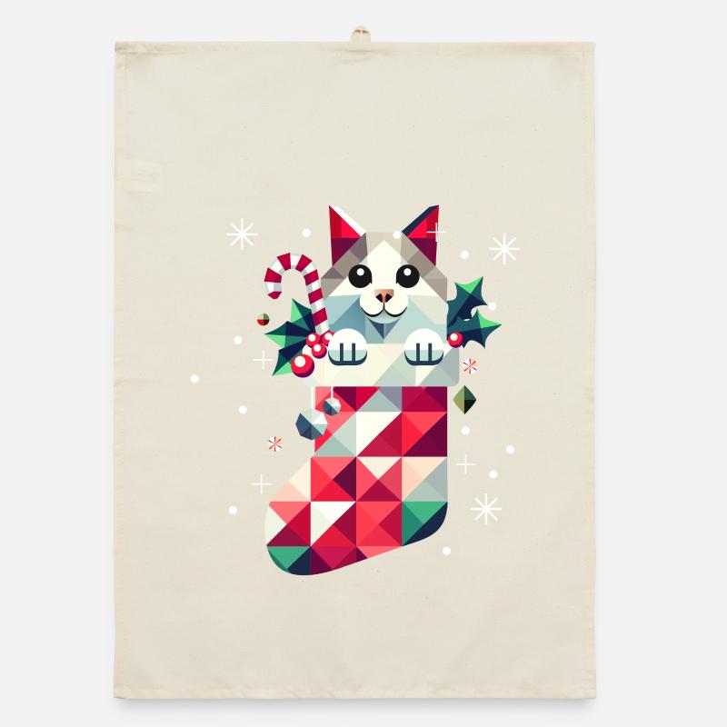 Chat mignon dans un bas de Noël coloré Torchon bio