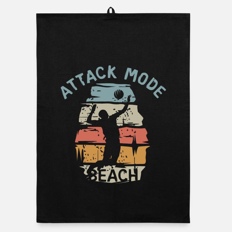 attack mode beach - vintage volleyball player Organic dish towel