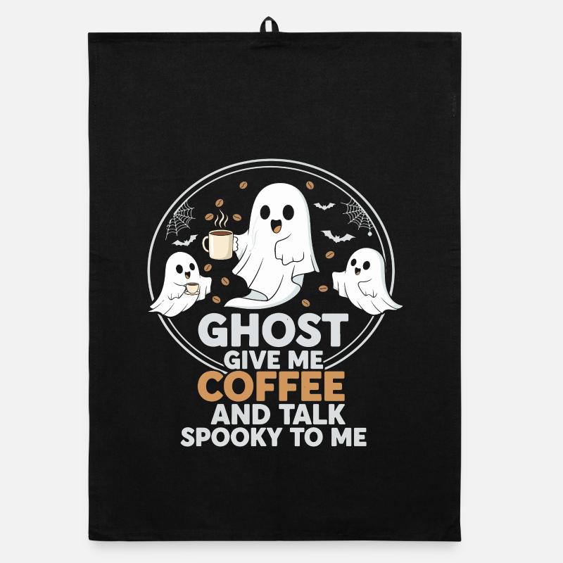 Spooky Ghost with Coffee and Chat Design Organic dish towel