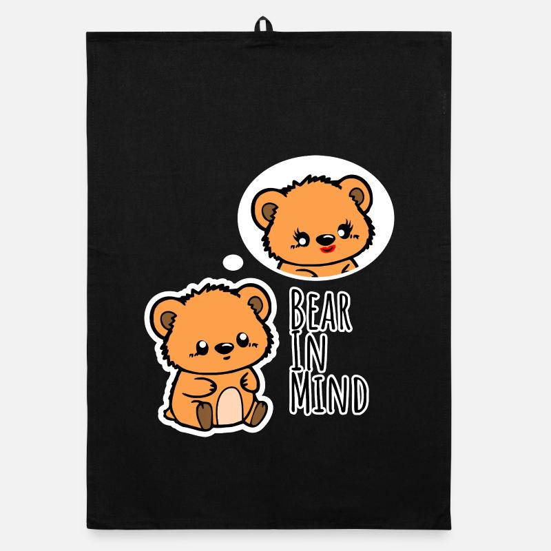 L’ours mignon pense à sa douce copine ! Torchon bio
