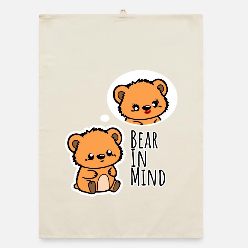 L’ours mignon pense à sa douce copine ! Torchon bio