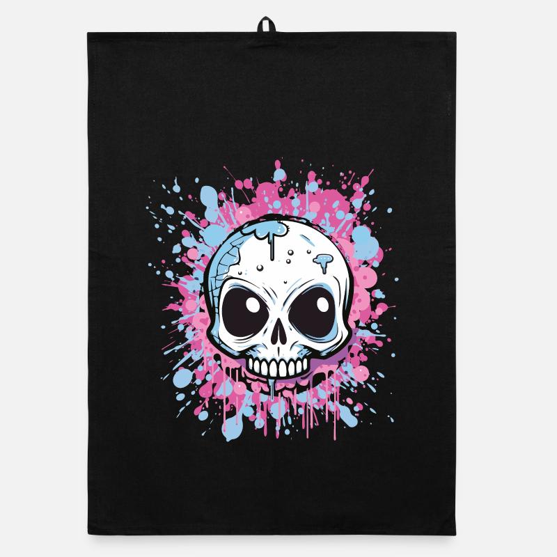 Neon Splatter Schädel Kunst - Organic Geschirrtuch - Schwarz