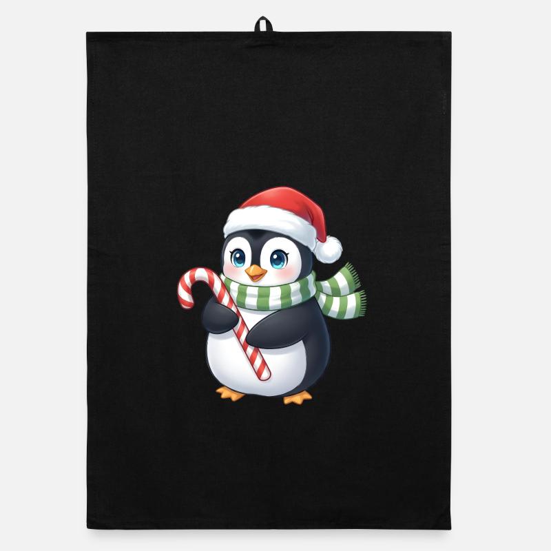 Pingouin de Noël - une excellente idée cadeau - Torchon bio - noir